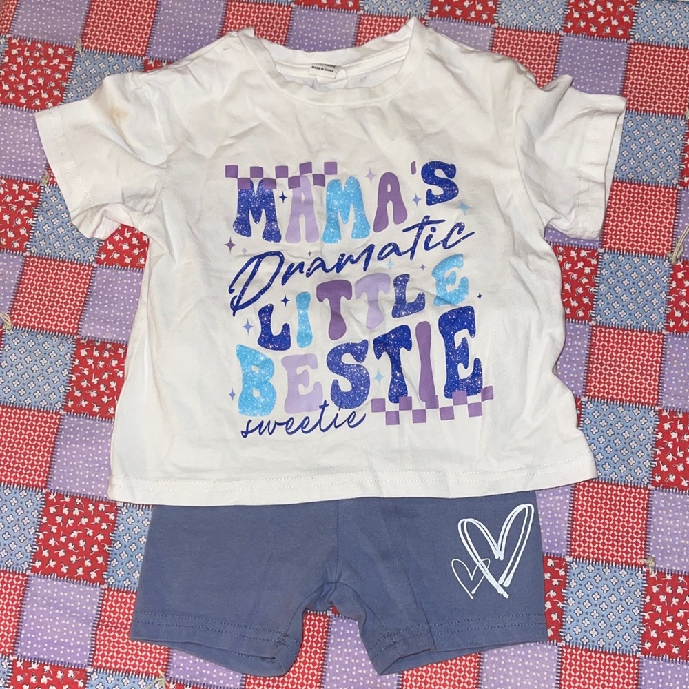 🎉SHEIN White and Blue Kids Matching Set. E337